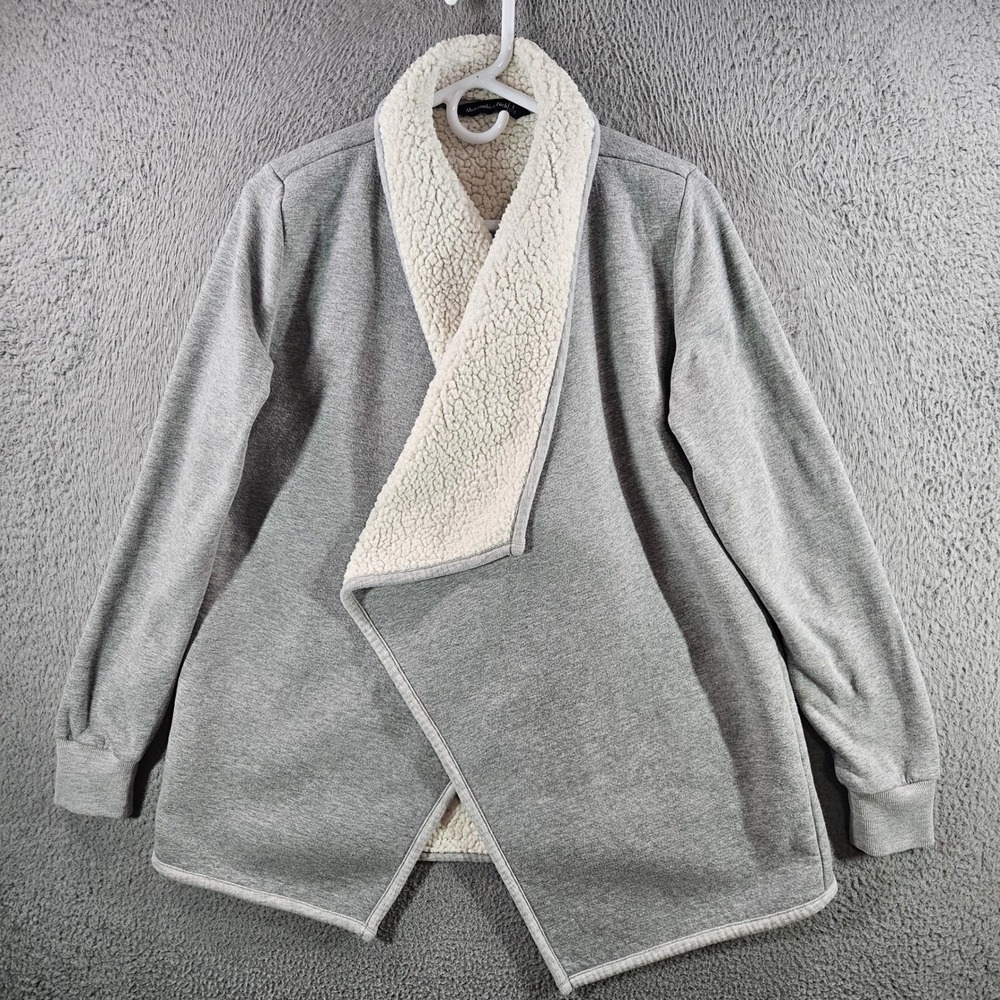 Abercrombie & Fitch Sherpa Lined Cardigan Jacket Grey Open Front Womens Large